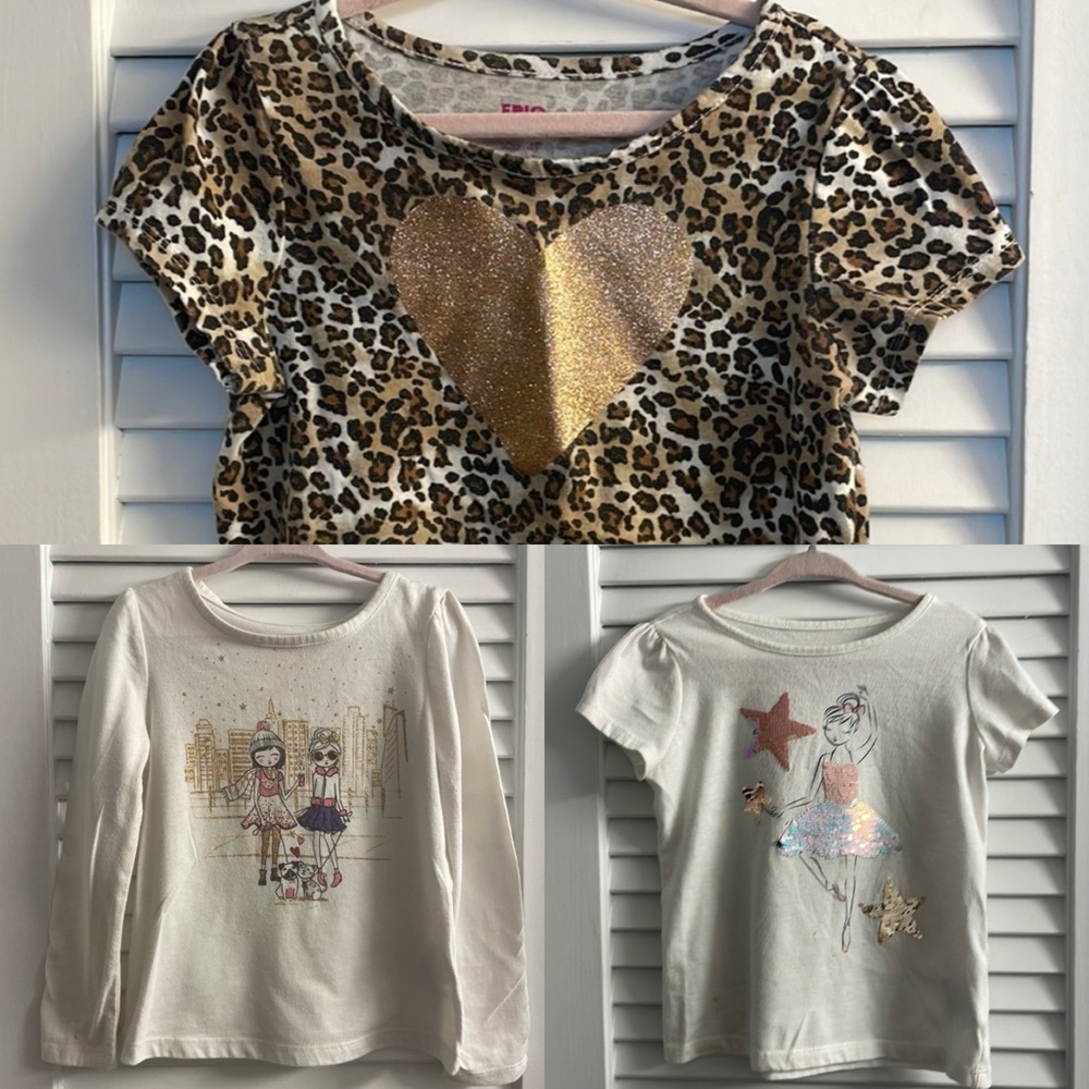 Epic Threads 4T Bundle of 3 Embellished Girly Diva tops 2 Short Sleeve.1 Long